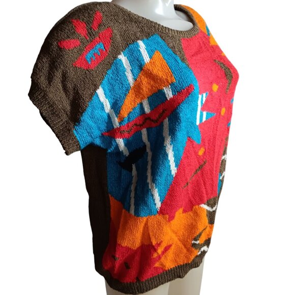 Vintage 90's Breckenridge Womens Abstract Silk & Rayon Short Sleeve Sweater M - Picture 2 of 7